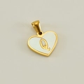 Golden heart pendant with white enamel inlay and a gold-plated letter Q detail - Letter Q (Single Pendant)