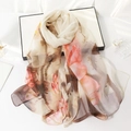 Artistic long silk scarf with pink lotus print and soft wrinkles on white background - Ink Lotus Yellow