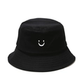Chapeau bob en toile noire avec broderie smiley blanc sur fond blanc épuré pour été - M (56-58cm) / Noir