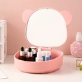 Organizador de maquillaje rosa con forma de oso y espejo cosmético plegable de mesa - Rosa