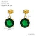 Gold-plated stainless steel earrings with a 10mm round green zircon stone - Round-Green