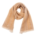 Close-up of brown and beige striped knit scarf featuring soft fringe and tassel details - 190x40+3cm / 04# Coffee