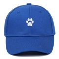 Blue cotton baseball cap with white paw embroidery on a clean white background - Adjustable / Sapphire Blue