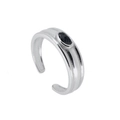 Detailed macro view of silver ear cuff with oval black gemstone and brushed metal texture - Adjustable Open / Black Silver
