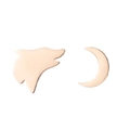Detail of rose gold asymmetric studs featuring a small wolf profile and crescent moon shape - Rose Gold Wolf Moon