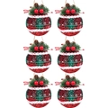 Set of 6 red and green plaid Christmas ball ornaments with pine cones and berries - 6cm Style 13 (Red Green Lace Plaid)