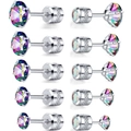 Lot de 5 paires de boucles d'oreilles en acier inox avec zircons arc-en-ciel - 2mm-6mm / Coloré