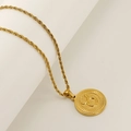 Collier signe Taureau plaqué or 18 carats avec pendentif rond sur chaîne torsadée - Taureau
