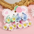 8er-Set süße florale elastische Haargummis mit Gänseblümchen und Plumeria auf Karte - 5 Paar Set (10 Stück)
