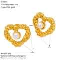Elegant 18k gold plated stainless steel heart earrings with pearls for women - Heart Twisted Rope Pearl Style (SE533G)