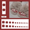 Deep wine red glossy press-on toenails set featuring a polished jelly finish - Glue Type / Bright Red