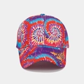 Close-up of rainbow tie-dye baseball cap showing detailed spiral pattern and canvas texture - Blue Purple Pink Orange Tie-Dye (Color #3)