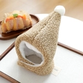 Soft khaki plush pet hat with white pompom for dogs and cats in autumn winter seasons - Coffee Sherpa Warm Hat