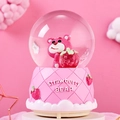 Pink strawberry bear crystal ball music box with decorative diamond pattern base - Pink Strawberry Figure - Right