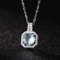 Silver pendant necklace featuring a light blue round crystal surrounded by white zircons - Light Blue Zirconia Pendant Only (Without Chain)