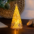 Crystal LED Christmas tree table lamp with warm glow on wooden surface for holiday decor - Gold Powder Rhombus