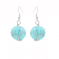 Detailed wire-wrapped tree of life design on round turquoise gemstone drop earring - Lapis Lazuli