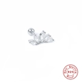 Macro shot of S925 sterling silver screw back stud earring with floral zircon petals - Single Piece / White Gold - White Zirconia