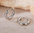 Classic silver-toned polished thick hoop earrings on a natural light yellow stone base - 4.0 Steel Color Inner Diameter 12mm