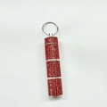 Sparkling red rhinestone 3-section pill case keychain with silver metal base and ring - Red