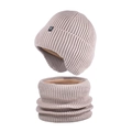 Conjunto de gorro de punto y bufanda rosa pálido con forro polar cálido de invierno - Beige