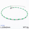 Silver stainless steel anklet featuring emerald green beads with adjustable clasp - Silver Chain Green Bead (KJ1750-Z)