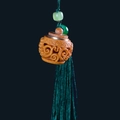 Hollowed-out green sandalwood sachet pendant with elegant green beads and silk tassel - Lantern Style (6) / Approx. 2.7*2.7cm / Without Scent Beads
