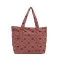 Borsa tote in velluto a coste rosa con motivi a fiocco nero e tasca esterna spaziosa - Rosa