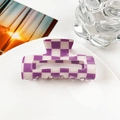Purple and white checkerboard square hair claw clip with glossy finish for hair styling - 8cm Square / Purple and White Checkerboard
