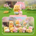 Cute flocked dessert bear and pig figurines in light yellow and pink macaron colors - Hm182-2 Sweet Bear Flocked Box 6 / Full Box Set