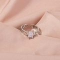 Adjustable silver chain ring for women with rectangular zircon on silk background - SE913 Zirconia Ring