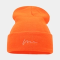 Orange knitted beanie with love embroidery featuring ribbed texture for winter warmth - M (56-58cm) / Orange Red
