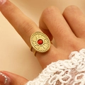 Vintage gold oval ring with red gemstone and sunburst engraving on a wide band - 3018k Genuine Gold Oval Red A-288