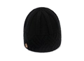 Vintage black chunky knit beanie for adults with a diamond pattern and leather patch label - Black