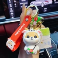 Cute Shiba Inu keychain wearing a white sheep outfit with red silicone wrist strap - Zodiac Sheep Shiba Inu