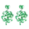 Boucles d'oreilles trèfle vert pailleté avec clou coeur pour la Saint-Patrick - Style Trèfle À Paillettes Étoiles Vertes Transparentes (4609)