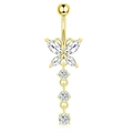 Golden butterfly navel ring with sparkling clear cubic zirconia tassels jewelry - Gold Butterfly