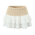 Sweet knit mini skirt featuring a beige ribbed waistband and white pleated layered hem - One Size / Khaki