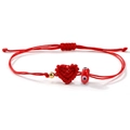 Handmade red braided heart bracelet with gold bead and evil eye charm for women - Red Evil Eye