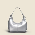 Silver PU leather hobo dumpling shoulder bag, trendy fashion handbag for women variant - Silver