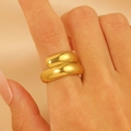 Minimalist 18k gold plated stainless steel teardrop open ring with a polished finish - 18K Gold Double-Layer Wrap (12313)