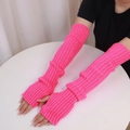 Bright pink 50cm knitted long arm sleeves for women with ribbed texture warm covers - One Size / Rose Red