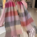 Écharpe à carreaux rose et gris effet cachemire avec dégradés doux et franges - 28# Rose Gris Dégradé à Carreaux