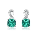 Orecchini pendenti in argento S925 con gemma verde taglio smeraldo e piccoli zirconi - Verde / Argento 925