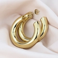 Macro shot of chunky gold hoop earrings with a high-polished finish on soft pink silk fabric - 8.0*50mm / Gold