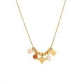 Gouden slangenketting met bijenhanger, sterren, parels en een roodbruine edelsteen - Bijstijl (2# Bij)