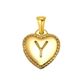 Gold heart pendant with embossed letter Y and beaded edge texture for necklaces - Heart Initial Y Pendant (SP151G-Y)