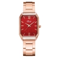 Dettaglio orologio rettangolare oro rosa con quadrante rosso spazzolato e numeri romani - Rosso (Orologio Singolo)