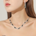 Silver bridal jewelry set featuring black marquise stones and clear crystals on a model - Silver Base Black Marquise Crystal Style (DTN14026961BK)