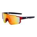 Sportliche Radbrille mit rot-schwarzem Rahmen und orangefarben verspiegelten Gläsern - Sandroter Rahmen Sand-schwarze Beine Rote Beschichtung